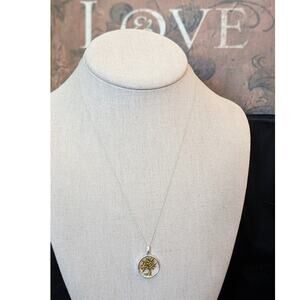 925 Sterling Silver Two Tone Tree of Life Heart 'My Family My Love' Necklace